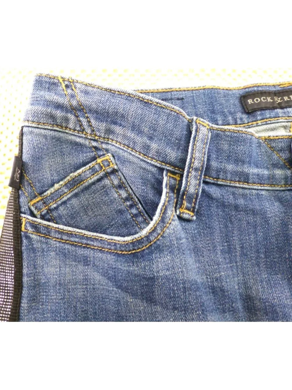 Rock & Republic Womens Blue Jeans W/ Rhinestone Side Stripes 34" Waist 30" Insea - Picture 10 of 15